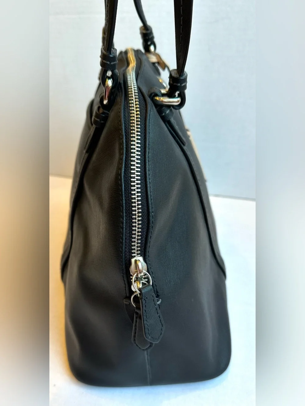 Coach Cora Peyton Black Saffiano Leather Domed Satchel Crossbody Bag Classic